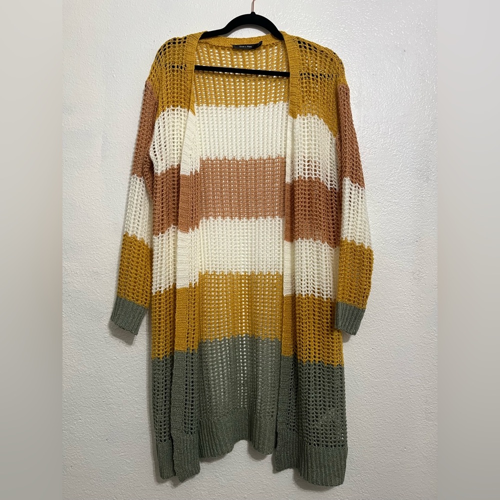 Women’s Long Line Duster Cardigan Sweater Color Block Size Large Fall